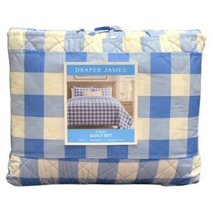 Glen Gingham Blue - Draper James 4-Piece Reversible Cotton/Polyester Quilt Set,